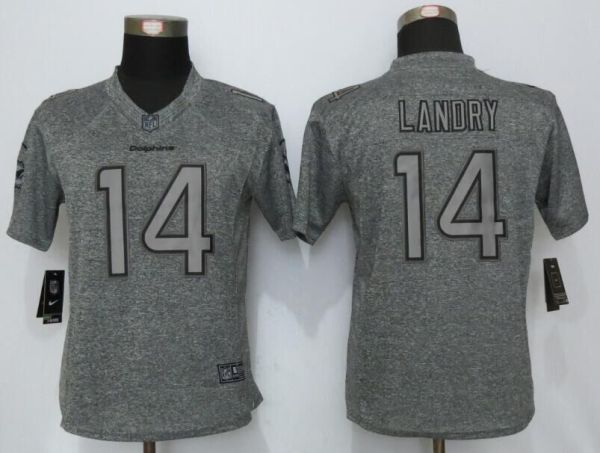 Women New Nike Miami Dolphins 14 Landry Gray Mens Stitched Gridiron Gray Limited Jersey