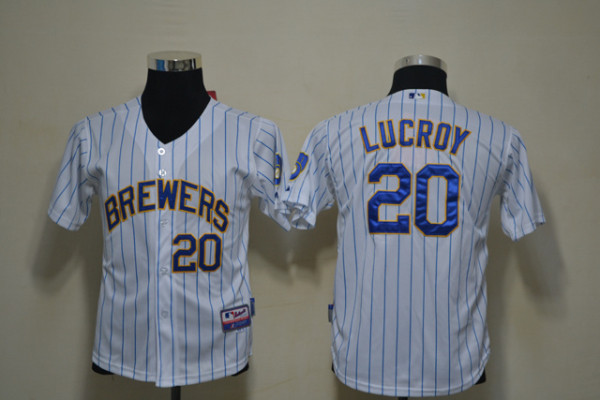 MLB Milwaukee Brewers #20 Lucroy Kids Blue Strip Jersey - White