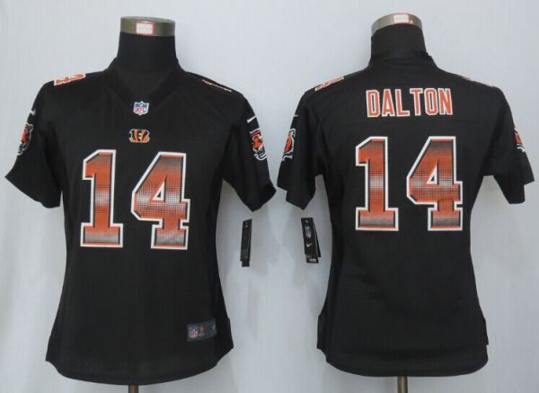 Women New Nike Cincinnati Bengals 14 Dalton Black Strobe Elite Jersey