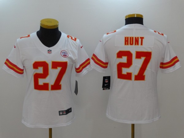 Womens Kansas City Chiefs #27 Hunt White Vapor Jersey