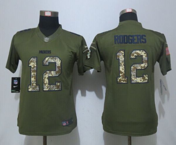 Womens NFL Green Bay Packers #12 Rodgers Salute for Service Green Jersey