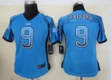 Women 2013 New Nike Detroit Lions 9 Stafford Drift Fashion Blue Elite Jerseys