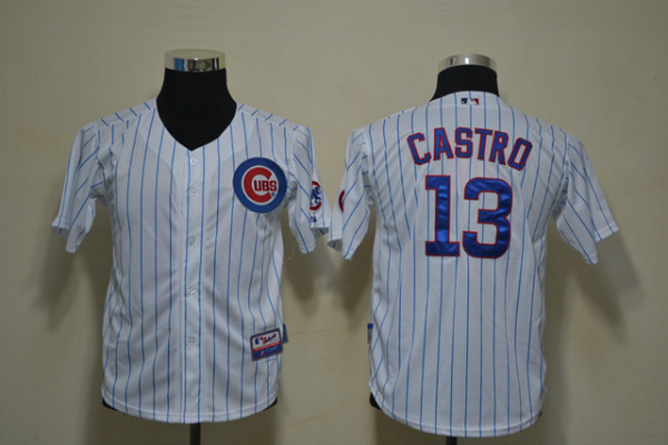 MLB Chicago Cubs #13 Castro Kids Blue Strip Jersey - White