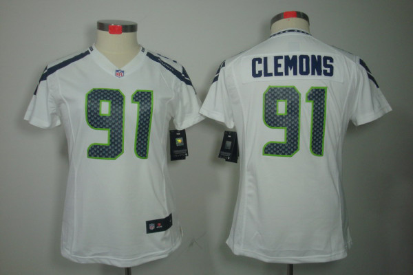 Chris Clemons white Jersey, Women Nike Seattle Seahawks #91 limited Jersey