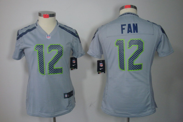 Women limited #12 grey Fan Nike Seattle Seahawks Jersey