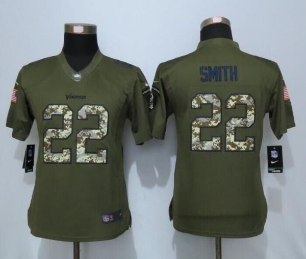 Women New Nike Minnesota Vikings 22 Smith Green Salute To Service Limited Jersey