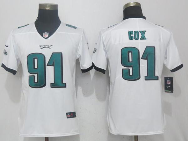 Women NFL Philadelphia Eagles #91 Cox White Vapor Untouchable Jersey