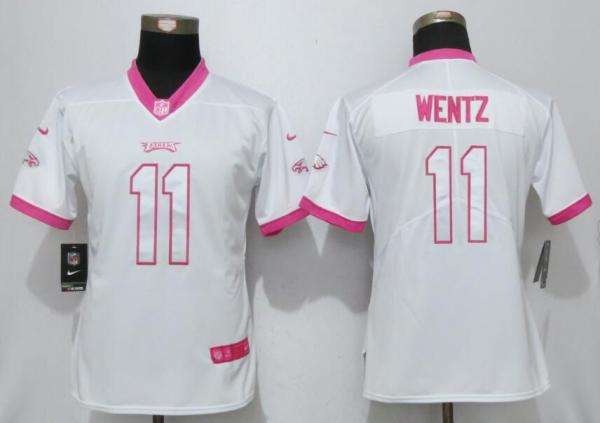 Women NFL Philadelphia Eagles #11 Wentz White Pink Color Rush Jersey