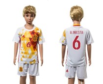 2016 Soccer Spain #6 A.Iniesta Away Kids Jersey