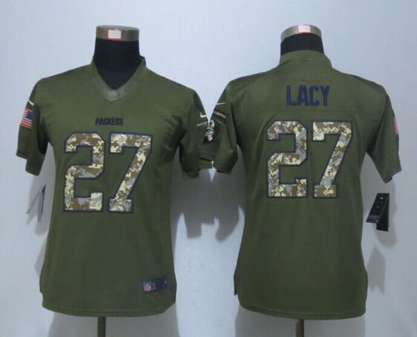 Womens NFL Green Bay Packers #27 Lacy Salute for Service Green Jersey