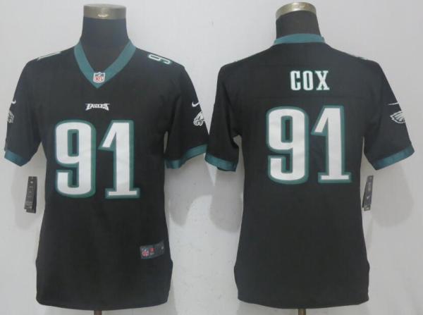 Womens Nike Philadelphia Eagles #91 Cox Black Jersey