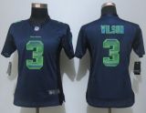 Women New Nike Seattle Seahawks 3 Wilson Navy Blue Strobe Elite Jersey