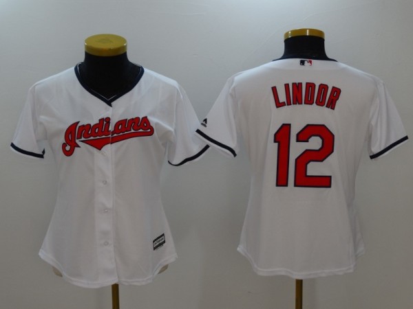 Womens MLB Cleveland Indians #12 Lindor White Jersey