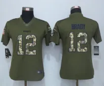 Womens NFL New England Patriots #12 Brady Salute for Service Green Jersey