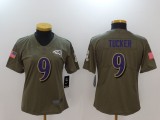 Womens Baltimore Ravens #9 Tucker Olive Salute to Service Limited Jersey