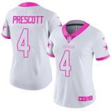 Women NFL Dallas Cowboys #4 Prescott White Pink Color Rush Jersey