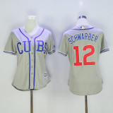 Women Chicago Cubs #12 Schwarber Grey Jersey