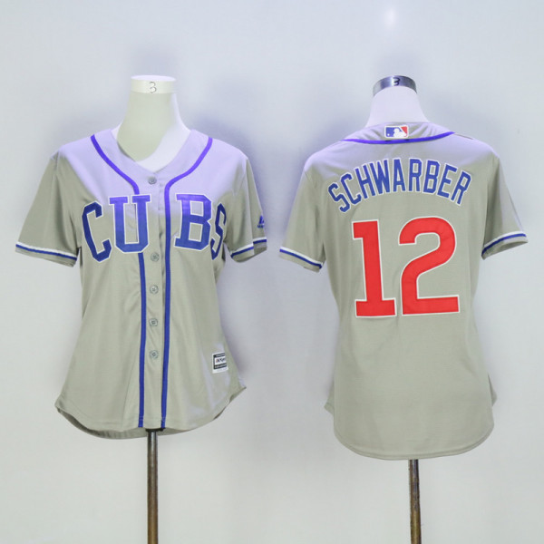 Women Chicago Cubs #12 Schwarber Grey Jersey