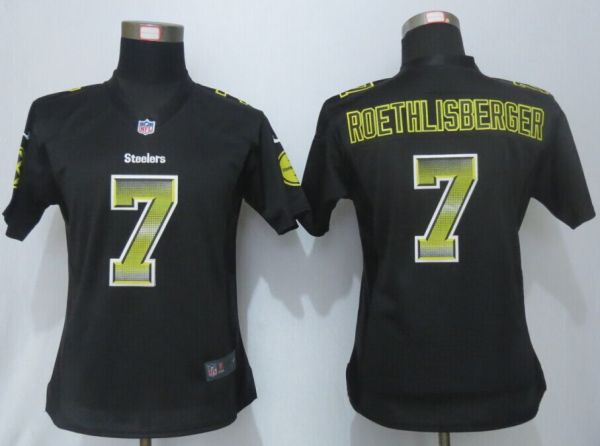 Women New Nike Pittsburgh Steelers 7 Roethlisberger Black Strobe Elite Jersey