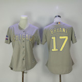 MLB Chicago Cubs #17 Bryant Grey Gold Number Women Jersey