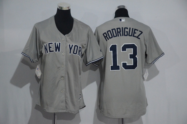 Womens MLB New York Yankees #13 Rodriguez Grey Jersey