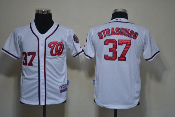 MLB Washington Nationals #37 Strasburg Kids Jersey - White