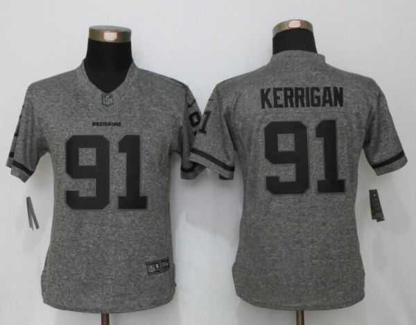 Women New Nike Washington Redskins 91 Kerrigan Gridiron Gray Limited Jersey