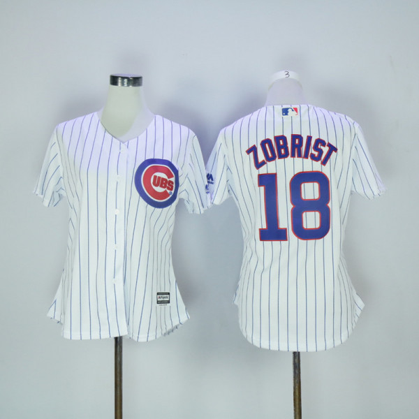 MLB Chicago Cubs #18 Zobrist White Women Jersey