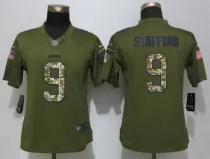 Women New Nike Detroit Lions 9 Stafford Green Salute To Service Limited Jersey