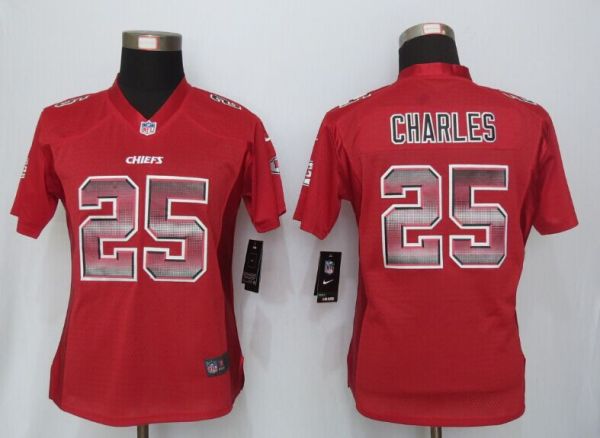 Women New Nike  Kansas City Chiefs 25 Charles Red Strobe Elite Jersey