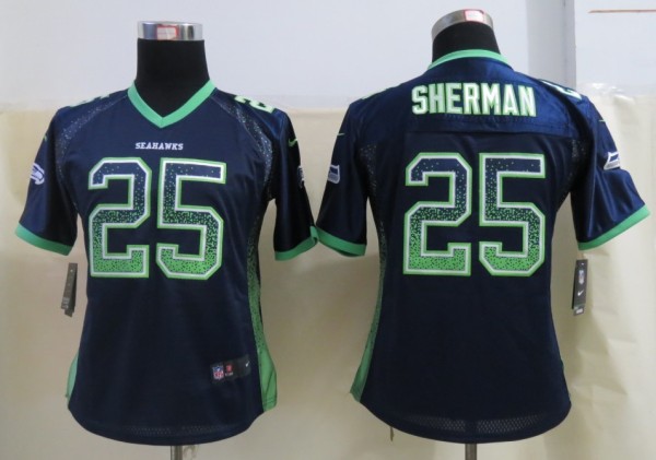 Women 2013 New Nike Seattle Seahawks 25 Sherman Drift Fashion Blue Elite Jerseys