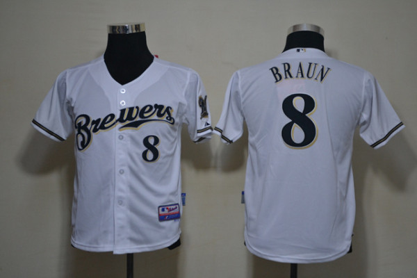 MLB Milwaukee Brewers #8 Braun Kids Jersey - White Color