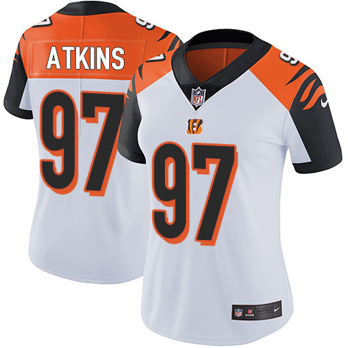 Womens NFL Cincinnati Bengals #97 Atkins White Vapor Limited Jersey