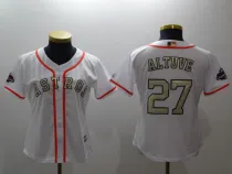 Womens MLB Houston Astros #27 Altuve White Gold Number Jersey