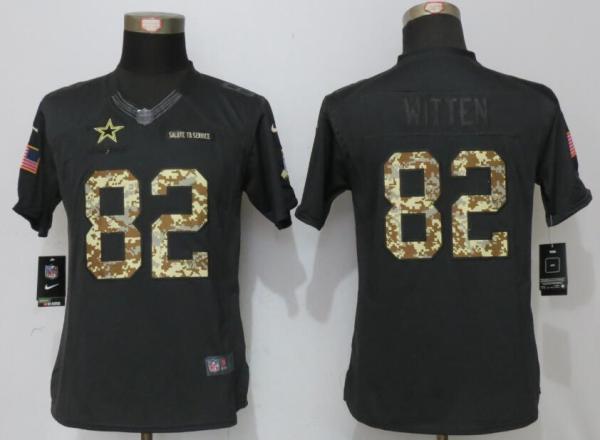 Women Nike Dallas Cowboys 82 Witten Anthracite Salute To Service Elite Jersey