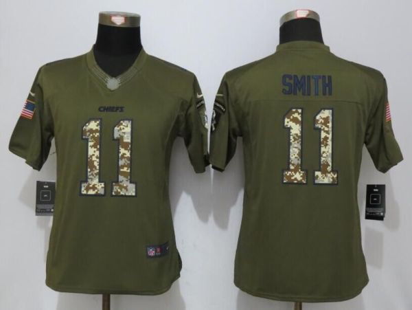 Women New Nike Kansas City Chiefs 11 Smith Green Salute To Service Limited Jersey