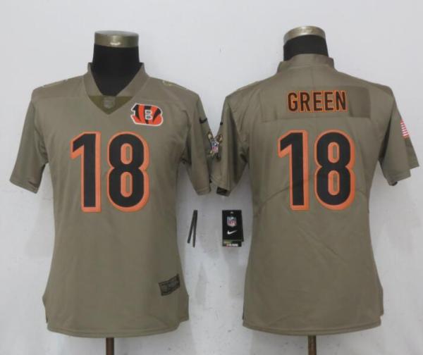 Women New Nike Cincinnati Bengals #18 Green Olive Salute To Service Jersey