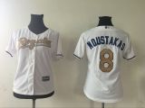 Womens Kansas City Royals #8 Moustakas White 2015 Gold Program Majestic Jersey