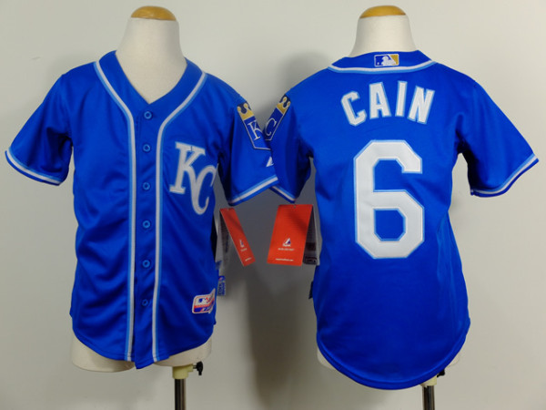 MLB Kansas City Royals #6 Cain Blue Color Youth Jersey