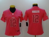 Women Green Bay Packers #12 Rodgers Pink Limited Color Rush Jersey