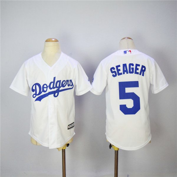 Kids MLB Los Angeles Dodgers #5 Seager White Jersey