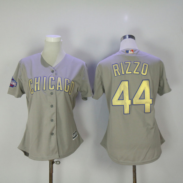 MLB Chicago Cubs #44 Rizzo Grey Gold Number Women Jersey