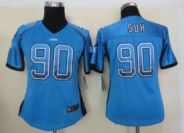 Women 2013 New Nike Detroit Lions 90 Suh Drift Fashion Blue Elite Jerseys