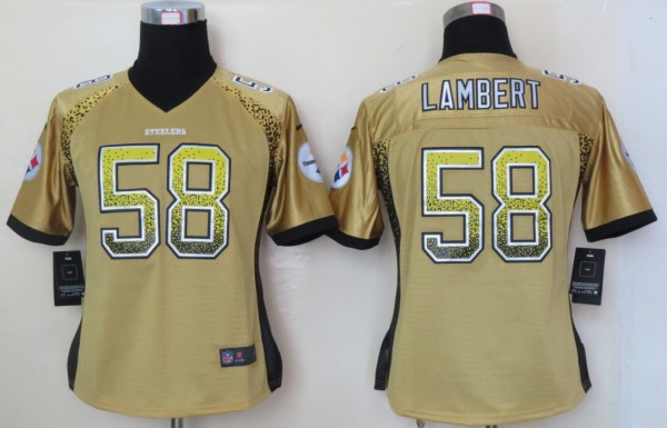 Women 2013 NEW Nike Pittsburgh Steelers 58 Lambert Drift Fashion Gold Elite Jerseys