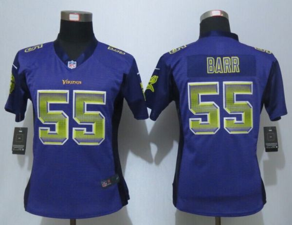 Women New Nike Minnesota Vikings 55 Barr Purple Strobe Elite Jersey