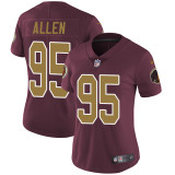 Womens Washington Redskins #95 Allen Red Yellow Number Jersey