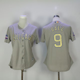 MLB Chicago Cubs #9 Baez Grey Gold Number Women Jersey