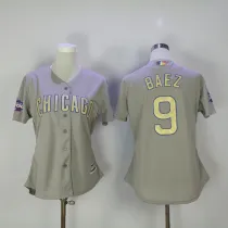 MLB Chicago Cubs #9 Baez Grey Gold Number Women Jersey