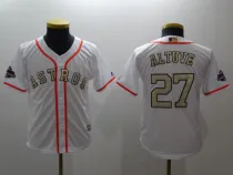 Kids MLB Houston Astros #27 Altuve White Gold Number Jersey