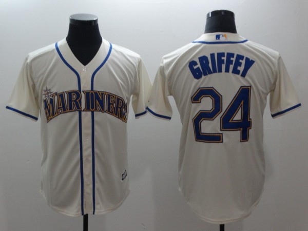 Men's Seattle Mariners #24 Ken Griffey Cream Cooperstown Cool Base Jersey